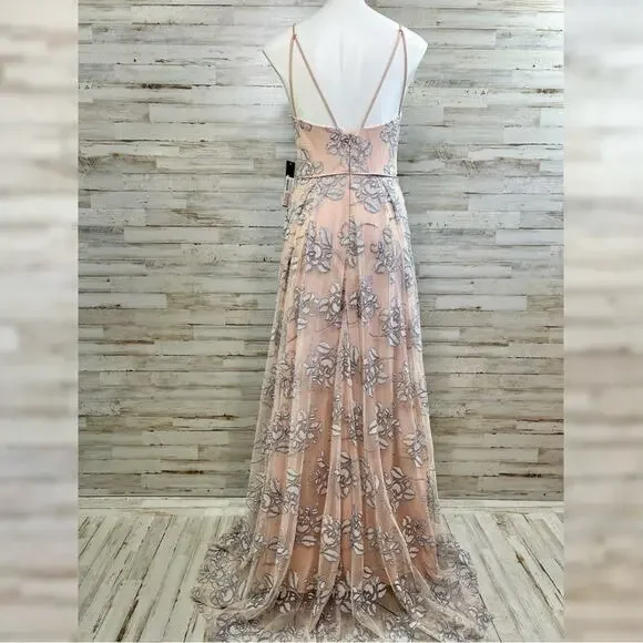 Jump Apparel Halter Tulle Glitter Maxi Dress Gown Juniors Size 5/6 Blush Floral - Picture 9 of 16